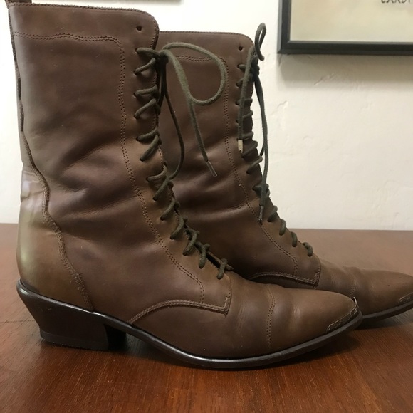 Vintage Shoes - Vintage Acme Scalloped Metal Tip Granny Boots